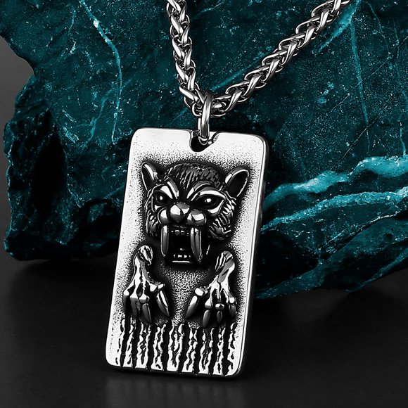 Other - Domineering Saber-toothed Tiger Beast Tiger Stainless Steel Necklace, GP1231428